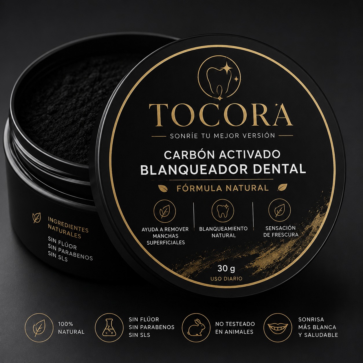 Polvo Blanqueador Dental con Carbón Activado