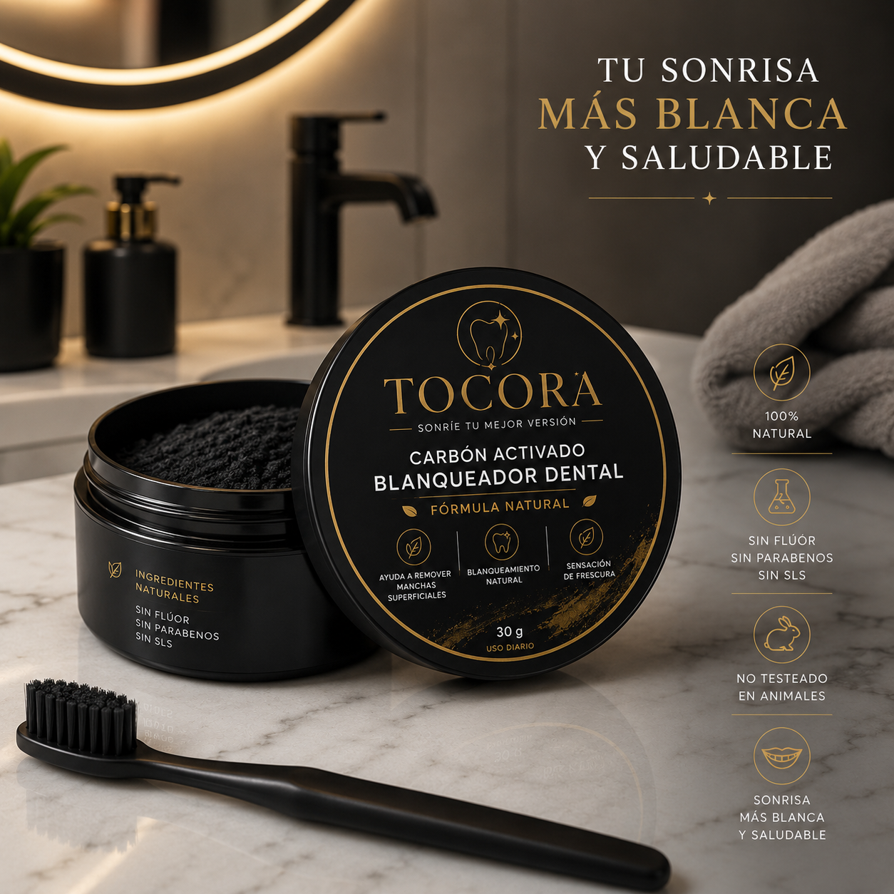 Polvo Blanqueador Dental con Carbón Activado