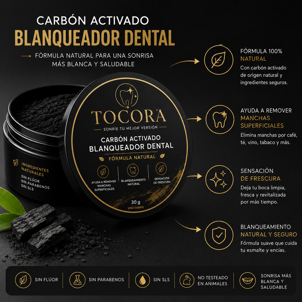 Polvo Blanqueador Dental con Carbón Activado