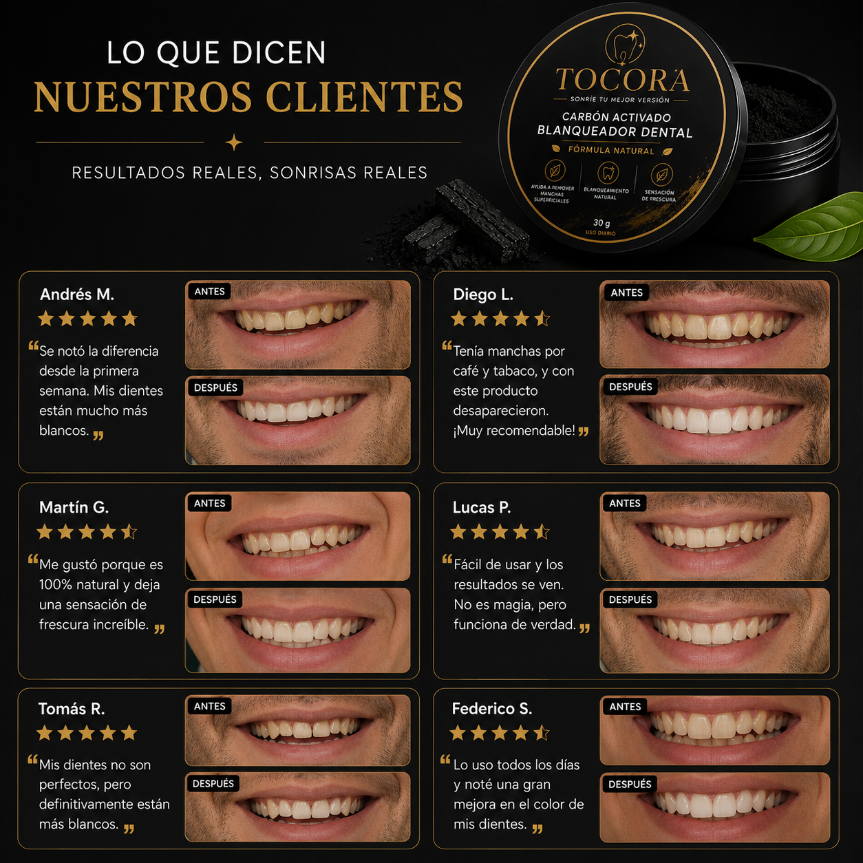 Polvo Blanqueador Dental con Carbón Activado
