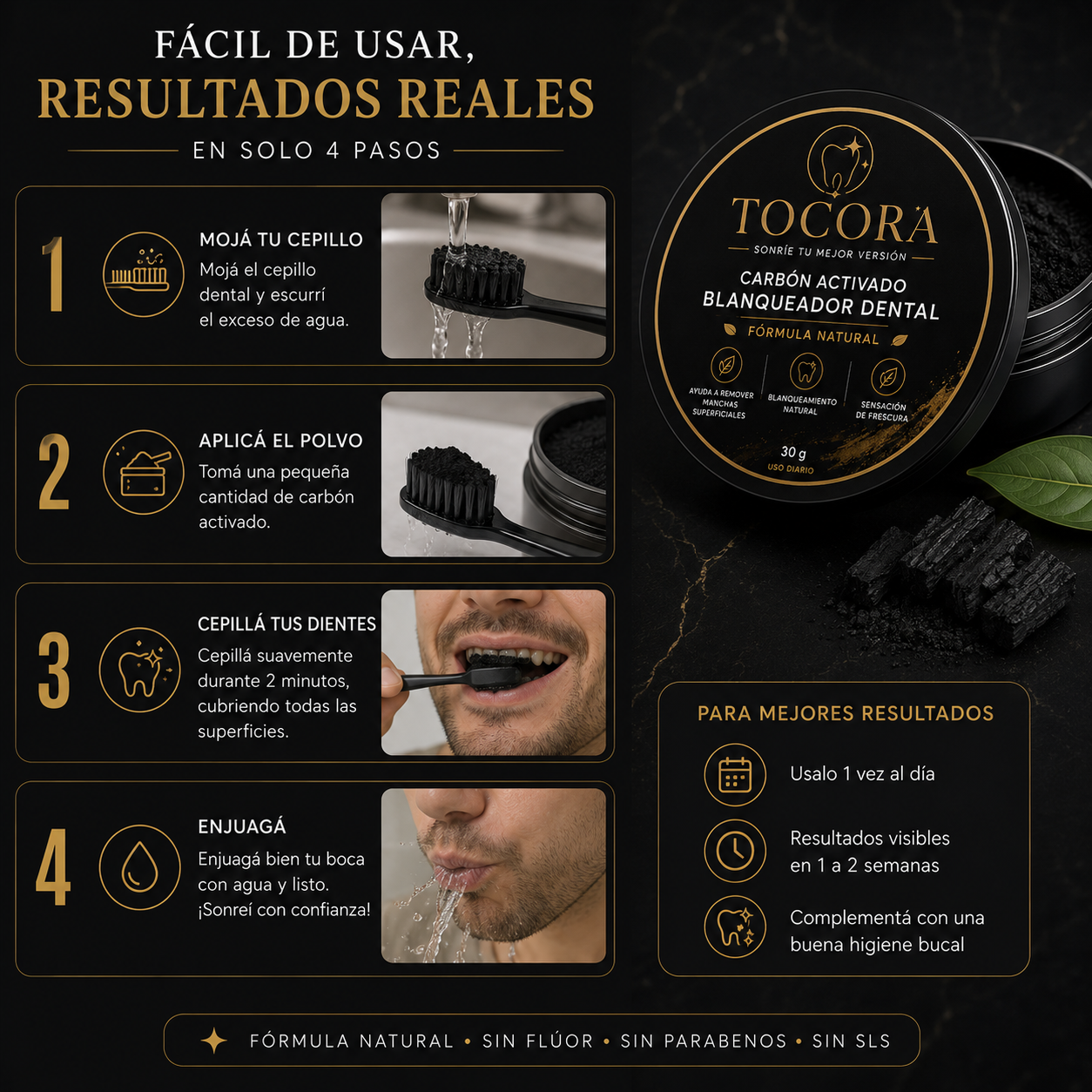 Polvo Blanqueador Dental con Carbón Activado