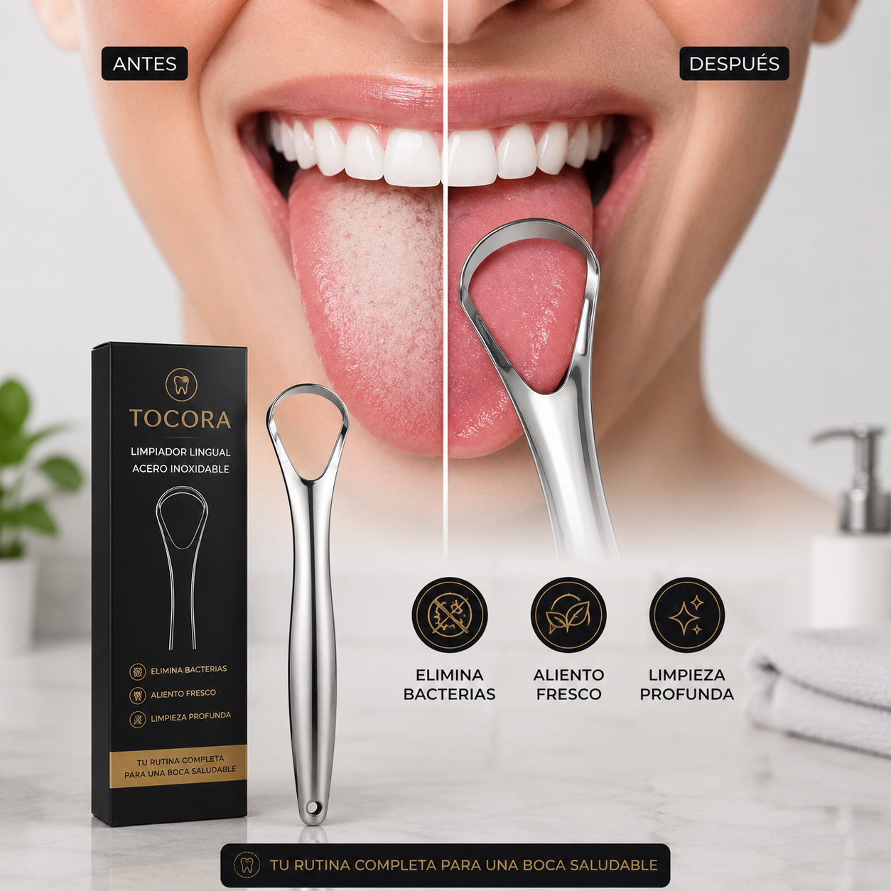 Raspador Lingual de Acero Inoxidable Tocora