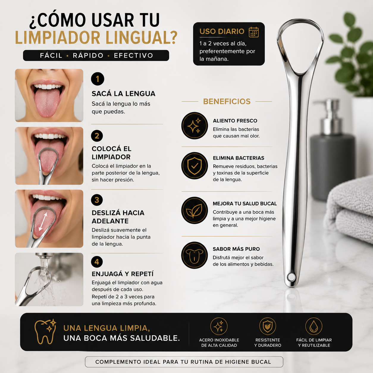 Raspador Lingual de Acero Inoxidable Tocora