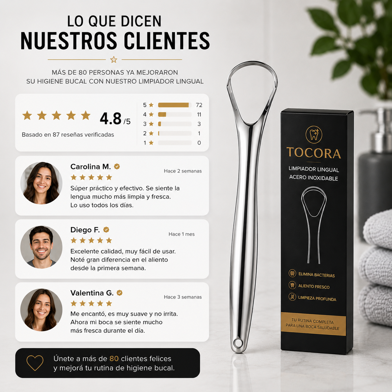 Raspador Lingual de Acero Inoxidable Tocora